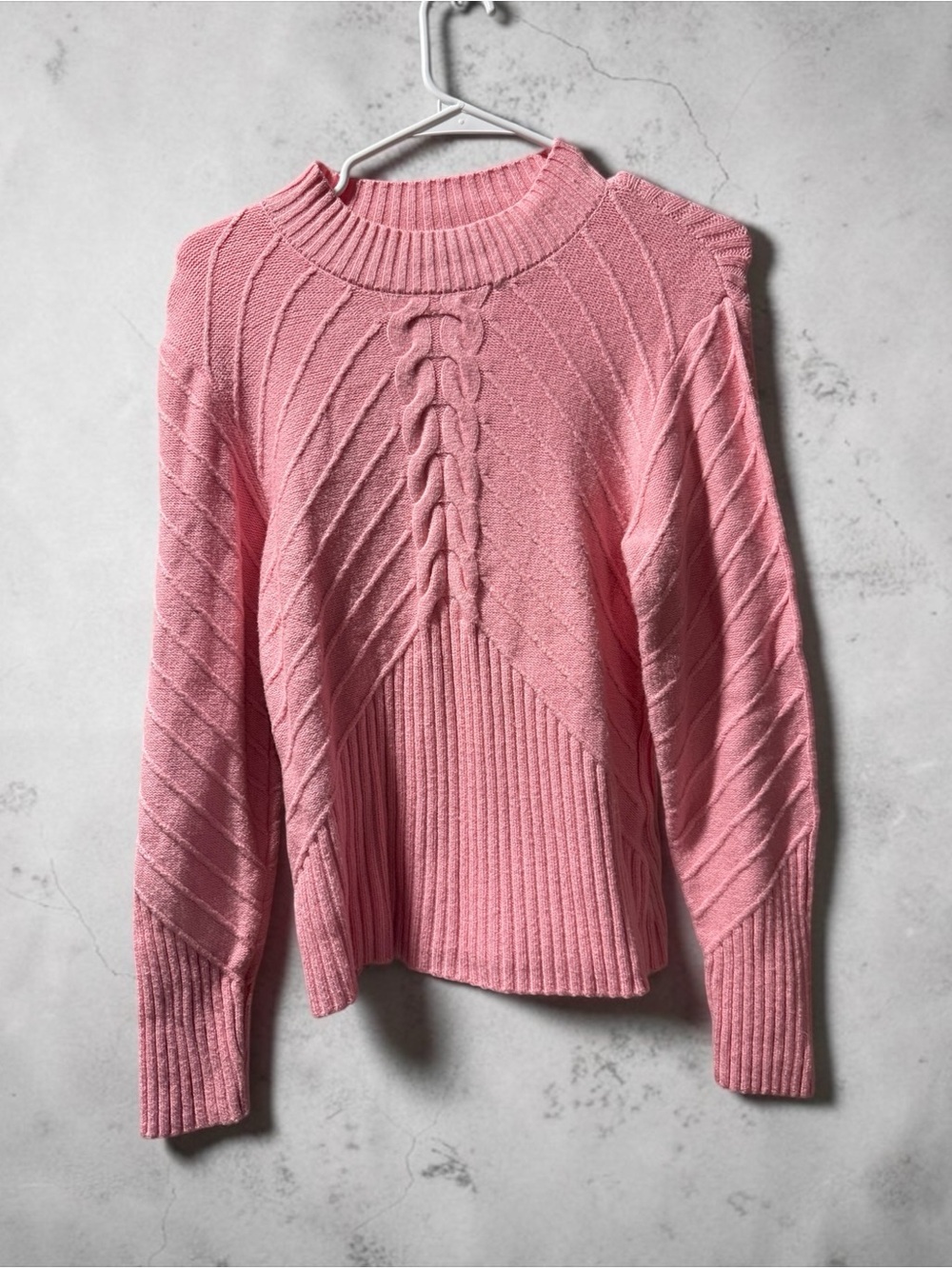 Jessica Simpson Pink Cable-Knit Crewneck Sweater
